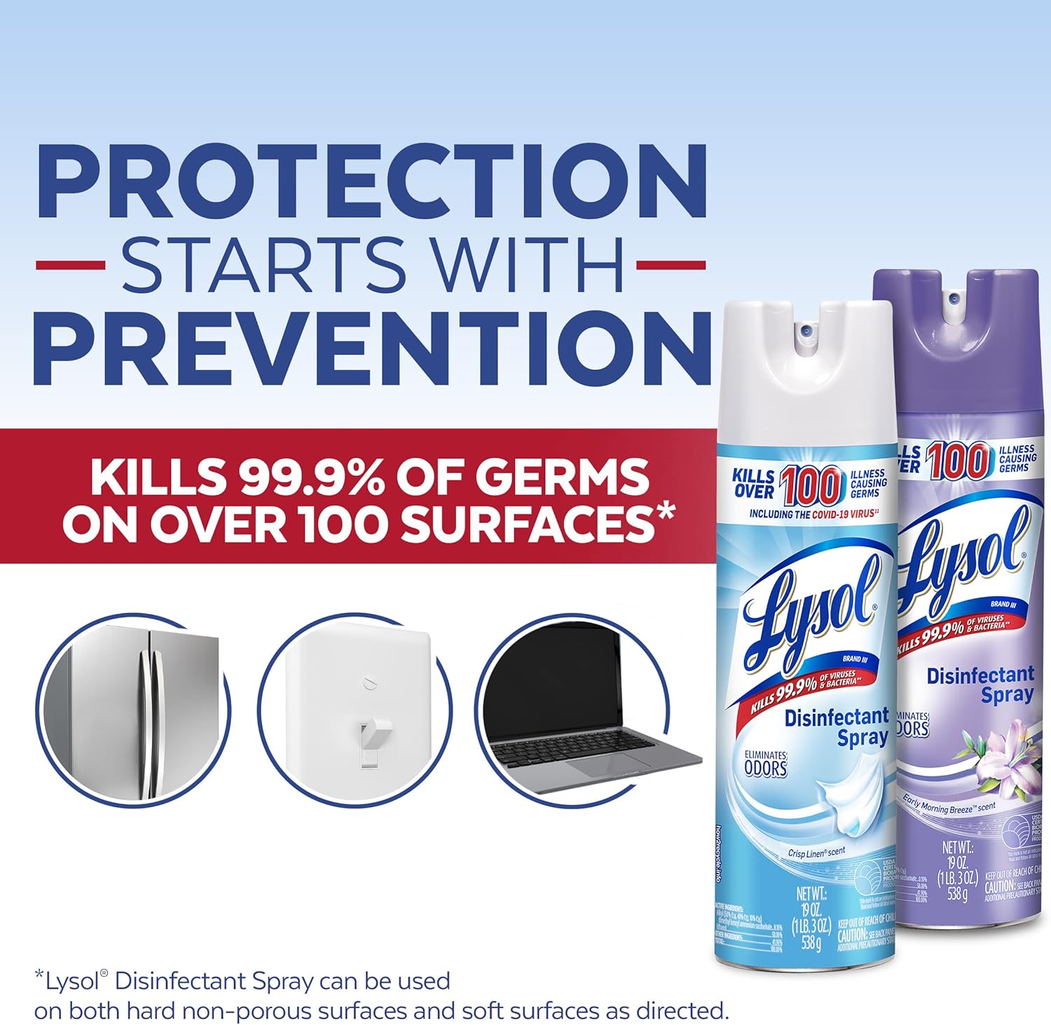  Lysol 2x19oz Crisp Linen + 2x19oz Early Morning Breeze Disinfectant Spray Bundle